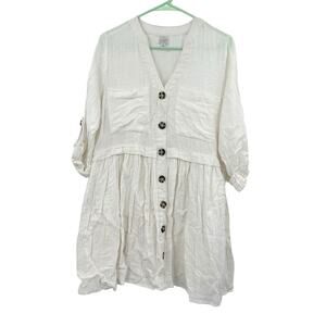 Mudpie Size Small Button Up Dress White‎ 100% Cotton Flowy Summer Spring